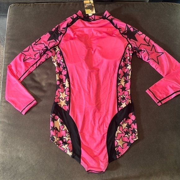 Other - Women’s Pink with Stars Design Long Sleeve Swimsuit Rashguard Size XL NWT